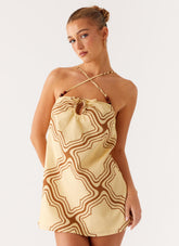 Naomi Criss Cross Mini Dress - Tidal Wave Print